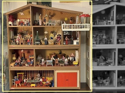 Lundby Puppenhaus mit mehreren Etagen voller Ausstattung - Bild 1 von 4