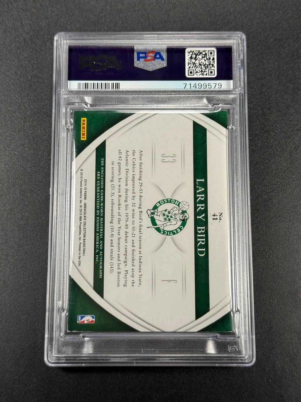 LARRY BIRD 2014 PANINI IMMACULATE PREMIUM PATCH AUTO /25 PSA 10 CELTICS NBA HOF view 3