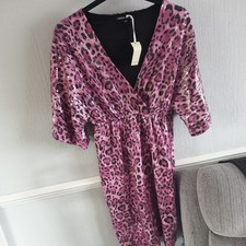 CAPSULE pink black mock wrap short sleeve V neck sequin dress size 12 NEW