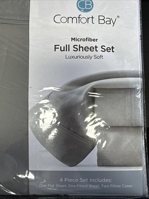 Comfort Bay Microfiber Full Sheet Set Luxuriously Soft, Grey