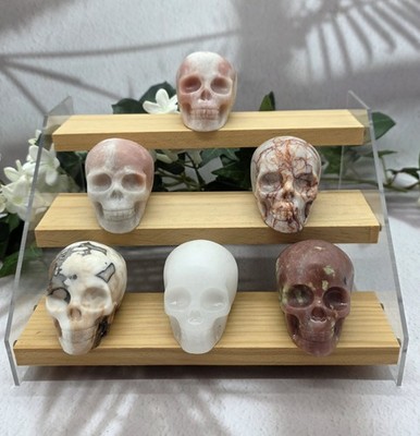 Small Crystal Skull Lot, Mini Gemstone Skulls Collection, Pink Opal, White Jade+