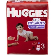 Huggies Little Movers Diapers Baby Unisex Fasten Tab Mod Absorb Size 3 16-28 Lbs