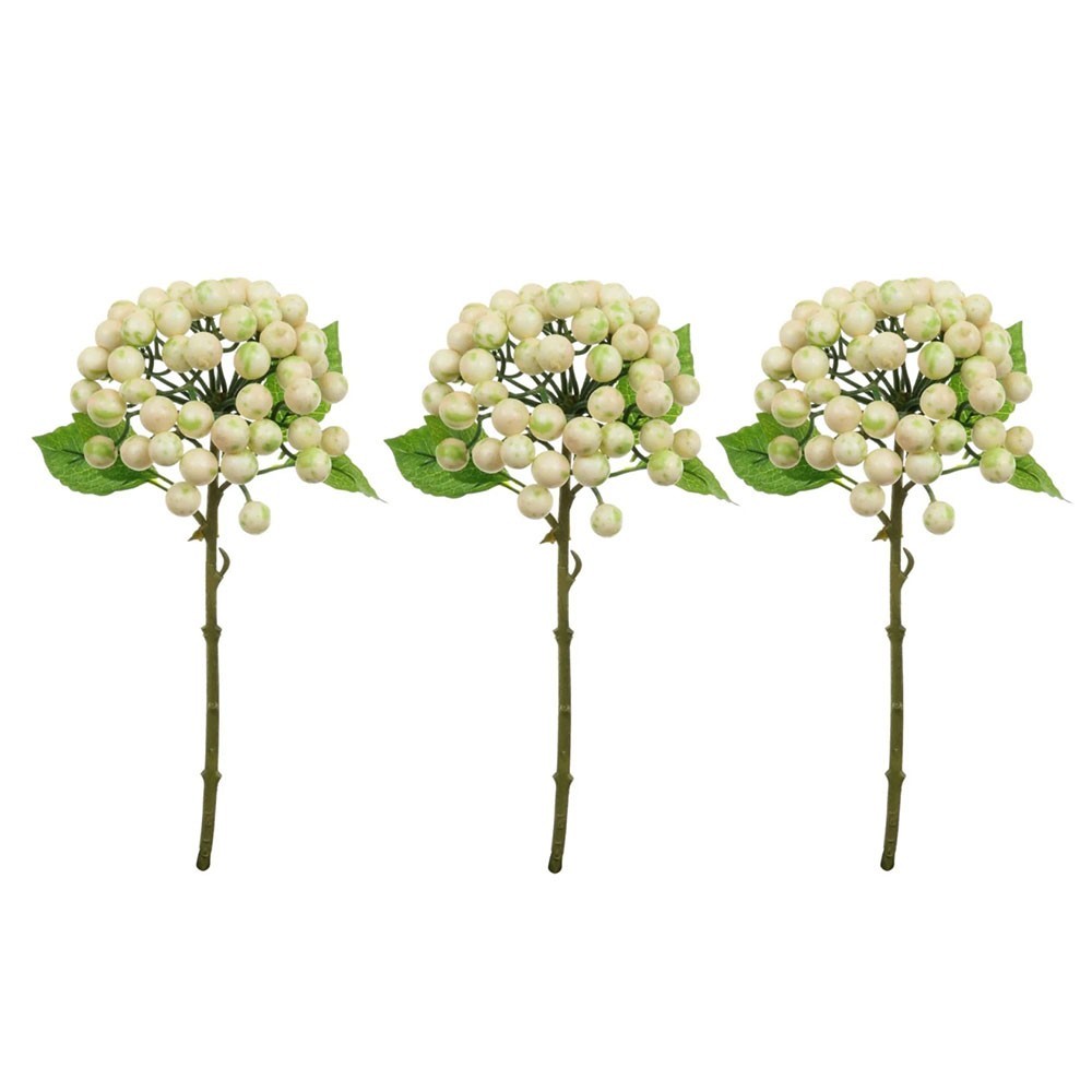 Bundle of 3 Artificial Berry Stems 30cm Tall Cream Green