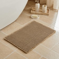 Triohero Waffle Bath Mat, Small Boho Bathroom 1'4" X 2' Rectangular , Khaki