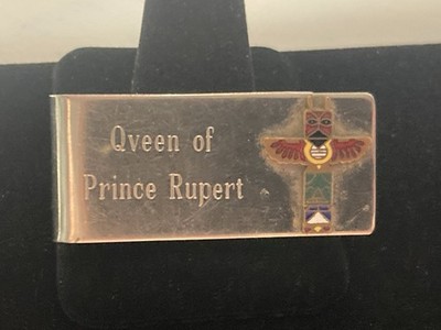 Silver Tone Qveen Of Prince Rupert Money Clip With Totem Pole Vintage