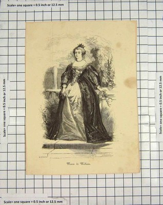 Original alter antiker Druck Gravur Portrait Marie Medicis Arouague