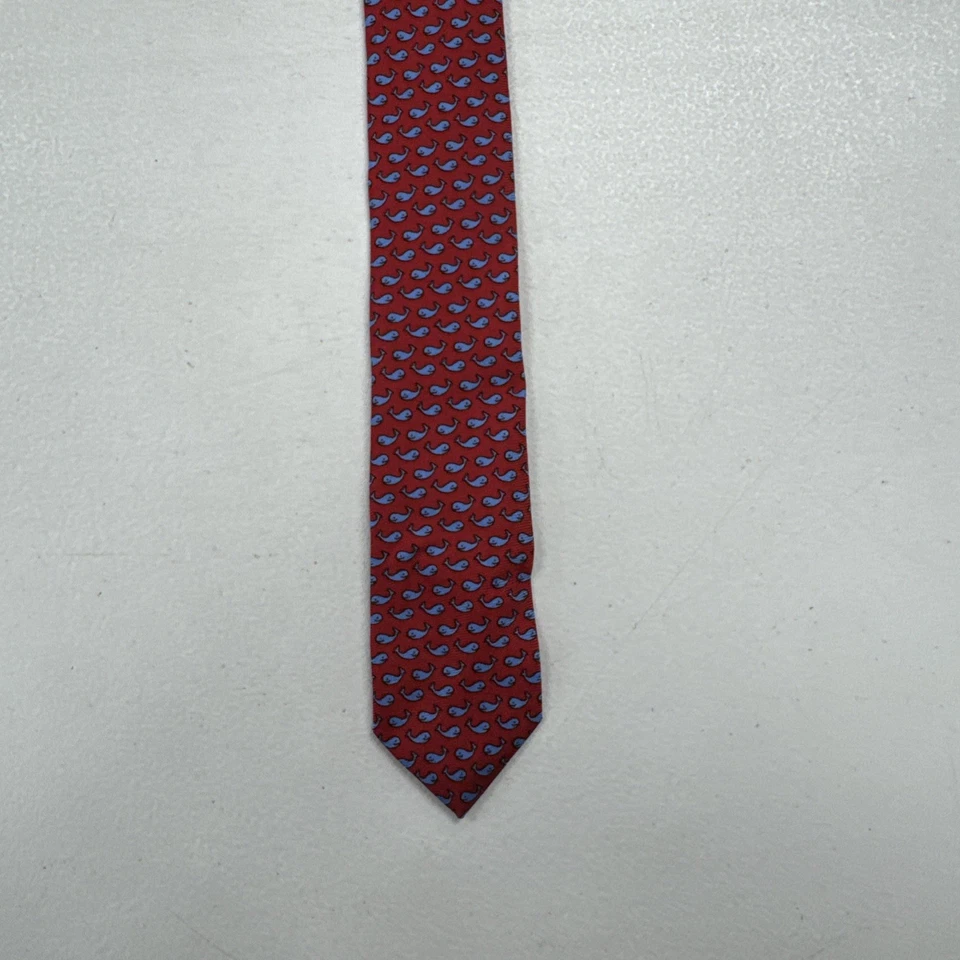 Gravata masculina Brooks Brothers EUA padrão baleia vermelha e azul 100% seda pescoço - Imagem 4 de 4