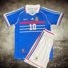 Kids ZIDANE #1998 France National Team Home Jersey Set|Soccer Shirt & Shorts Kit