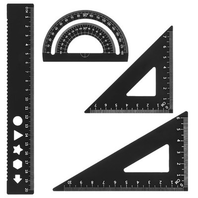 Metal Geometry Set 4 PCS Aluminum Triangular Ruler Math Black