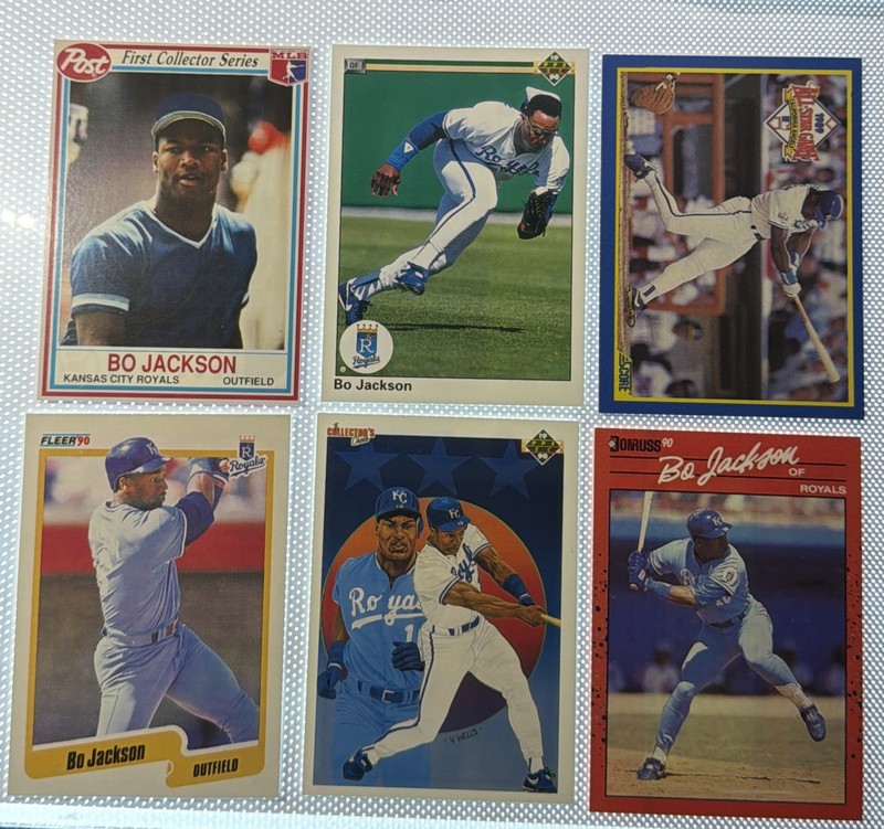 Lot (6) Bo Jackson MLB Cards -1990 Donruss, Fleer - Kansas City Royals