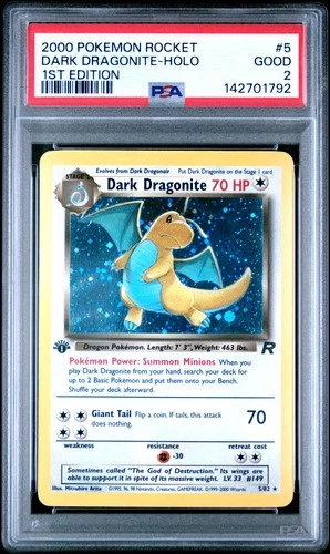 PSA 2 Dark Dragonite 5/82 2000 Team Rocket 1st Edition Holo Rare Pokemon Card
