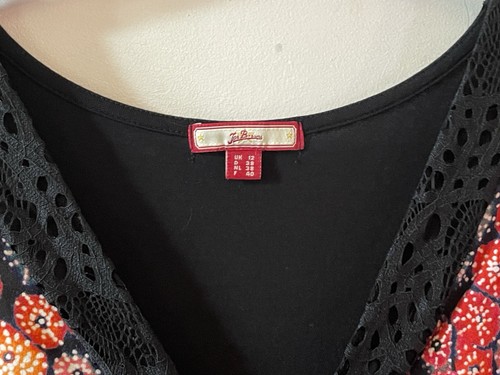 JOE BROWNS SIZE 12 LONG BLACK V NECK TUNIC DRESS LACE SLEEVES & CONTRAST TRIM - Picture 4 of 7
