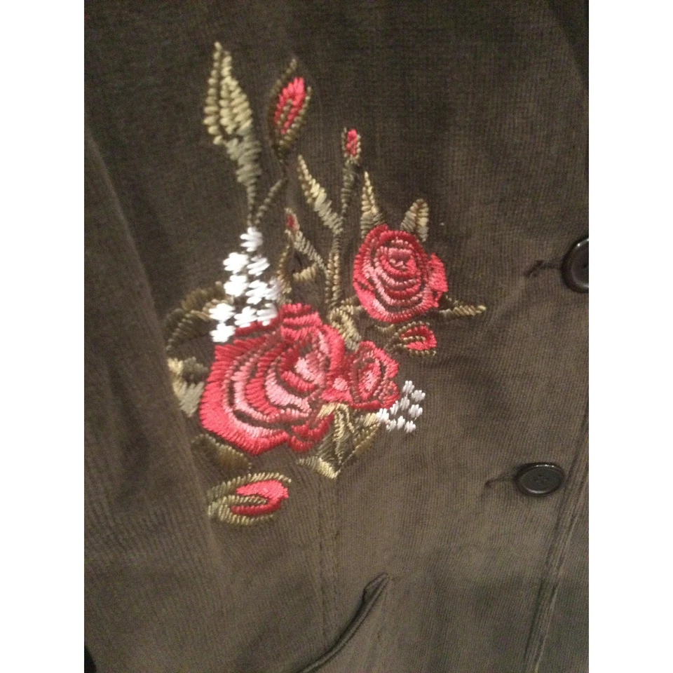 Женский вышитый вельветовый блейзер размер L коричневый красный цветочный богемное Y2K фея гранж - Изображение 2 из 4