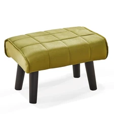 Small Foot Stool Ottoman, Velvet Padded Pouf, Green, Modern Living Room Seat