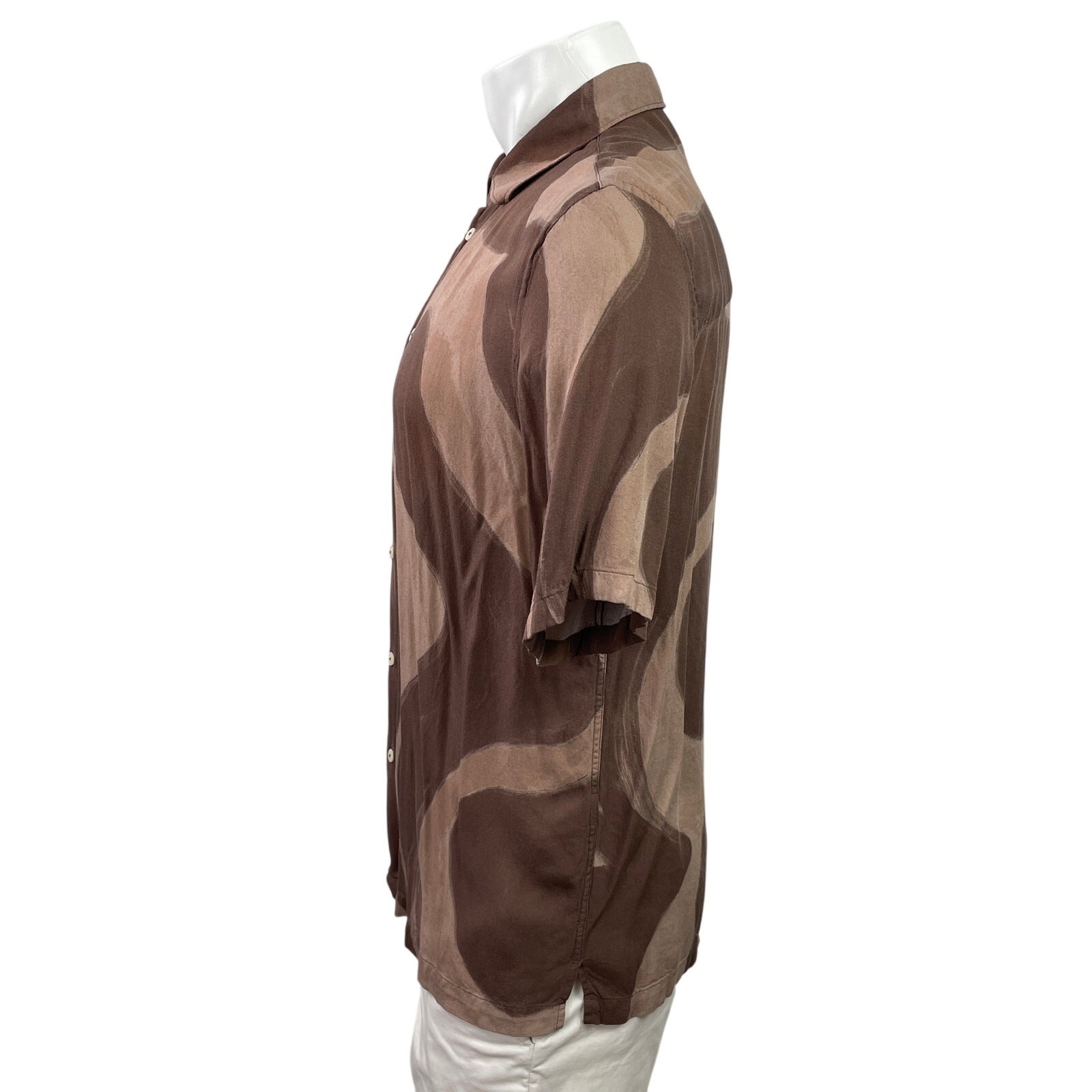 Zara Men's Brown Abstract Print Short Sleeve Collared Button Down Shirt Top M image 2