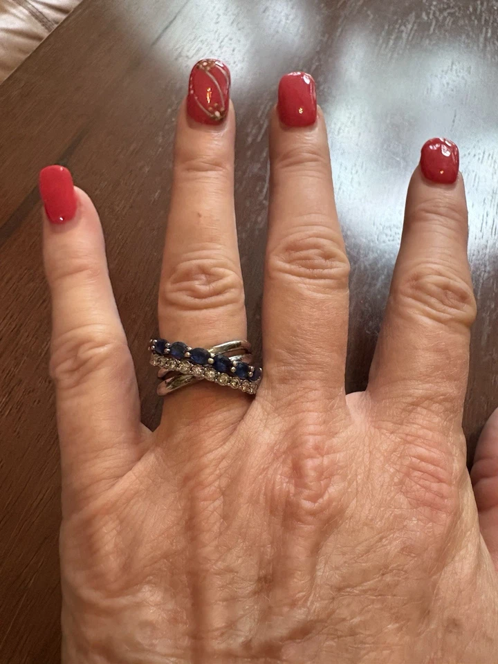 Ring-Effy Diamond And Sapphire Orbit Ring. Very Unique. Size 7. Silver. - Image 3 of 4