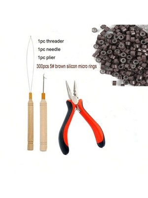 300pcs 5# Hair Extension Rings Pliers Crochet Hook Set With Threader Needle