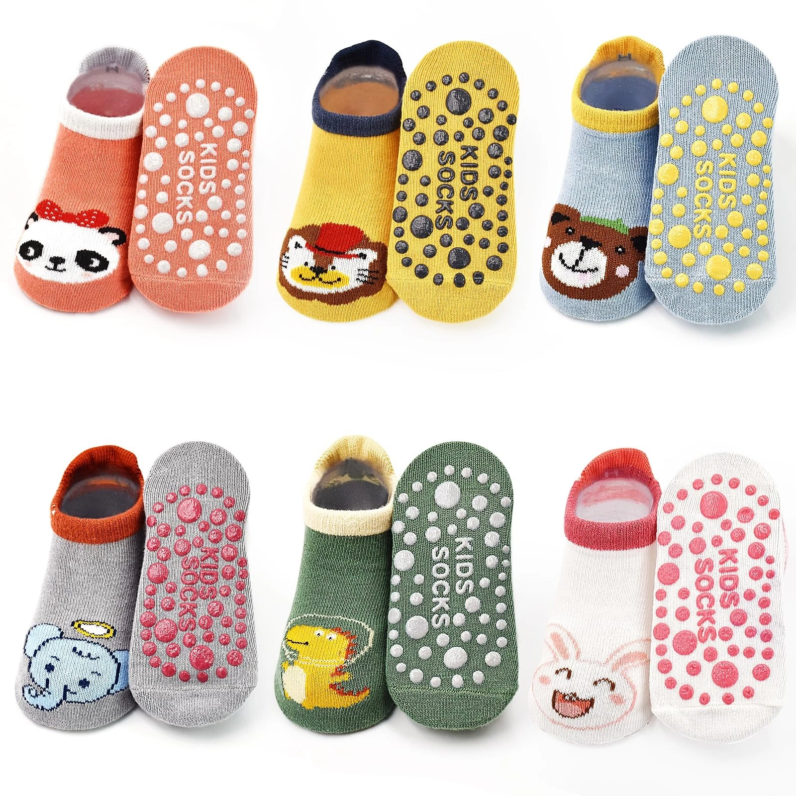 Stopper Socks Baby Non Slip Socks Kids 6 Pairs Baby Cartoon Animal Print So...