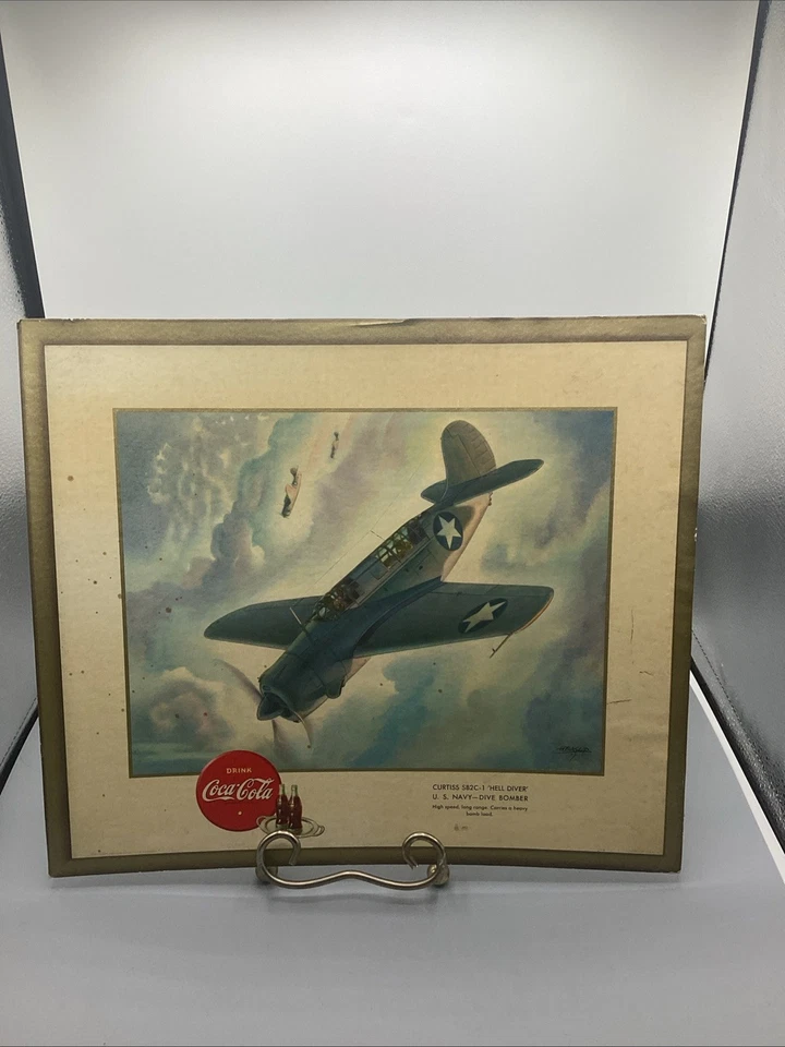 Original 1943 Coca-Cola WW 2 Hell Diver SB2C-1 U.S. Navy Dive Bomber Sign *RARE* - Image 2 of 4