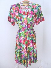 Vtg 80s Jungle Floral Rayon Tieback Romper Jumpsuit Big Shoulders Pockets S