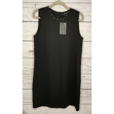 NWT Zara Black CrepeStudded Decor Button Collar&Back Mini Dress Women M Portugal