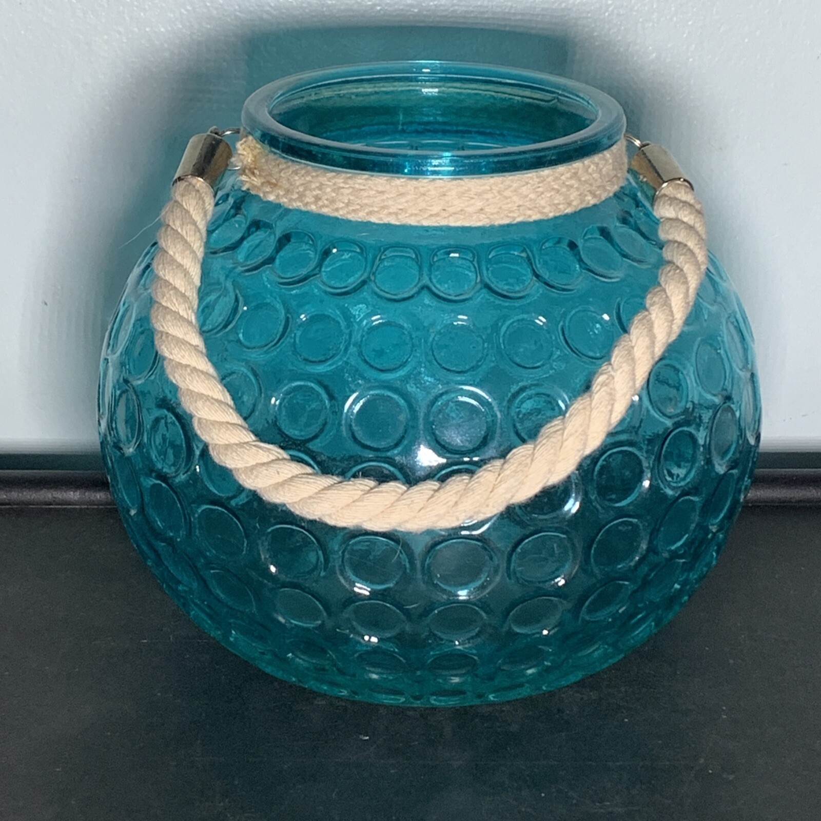 Teal Nautical Glass Vase with Rope Accent 6.5 x 8 Inches-image
