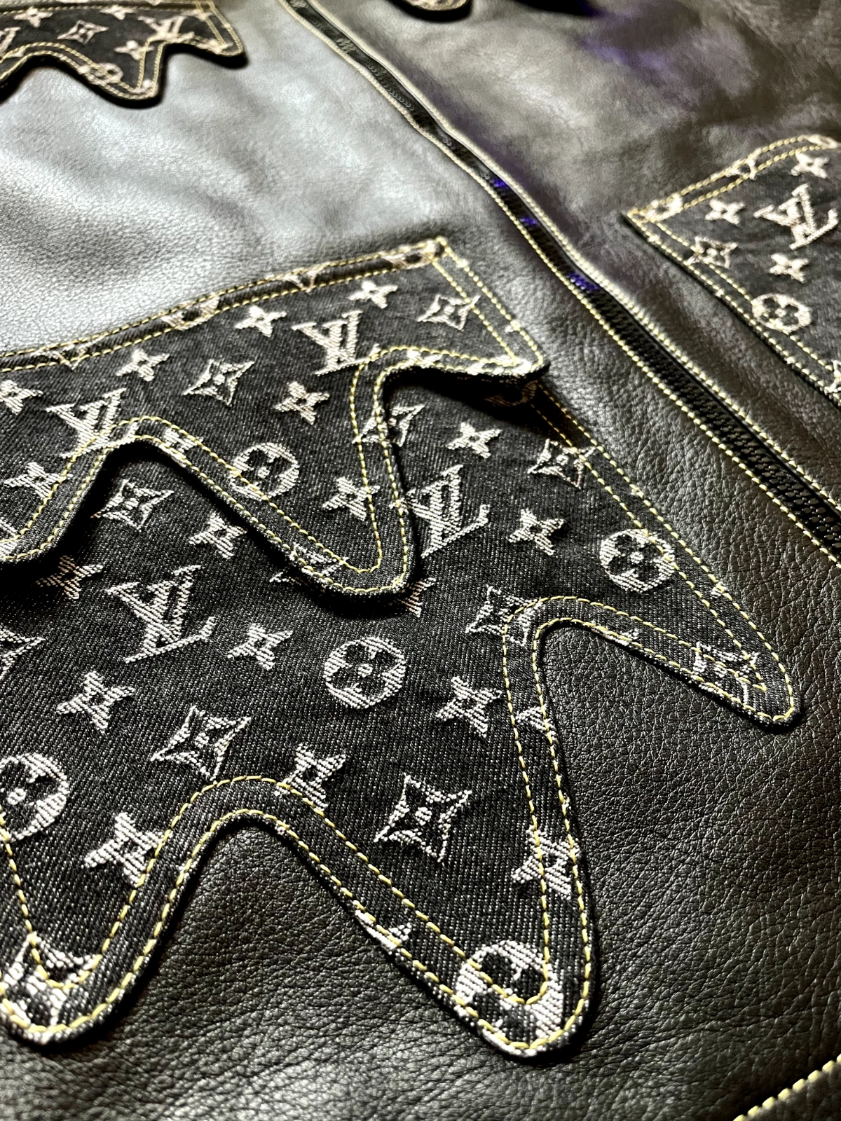 LOUIS VUITTON（LV） Louis Vuitton Nigo Crazy Mix pelle drip denim blouson giacca pelle nera