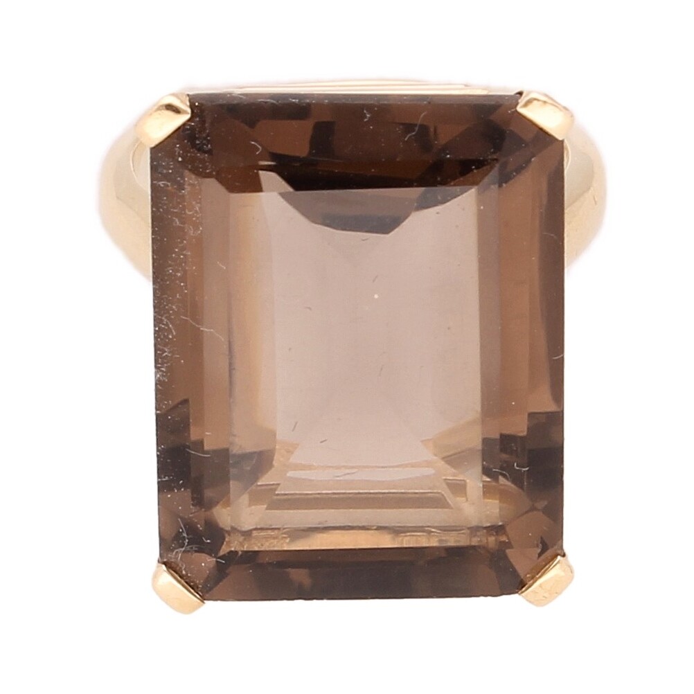 9Carat Yellow Gold Smoky Quartz Solitaire Ring (Size L) 15x19mm Head