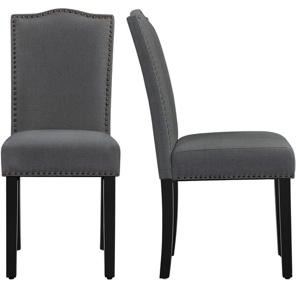 Upholstered Dining Chairs Set of 2 Kitchen Chairs with Nailhead Trim, Dark Grey