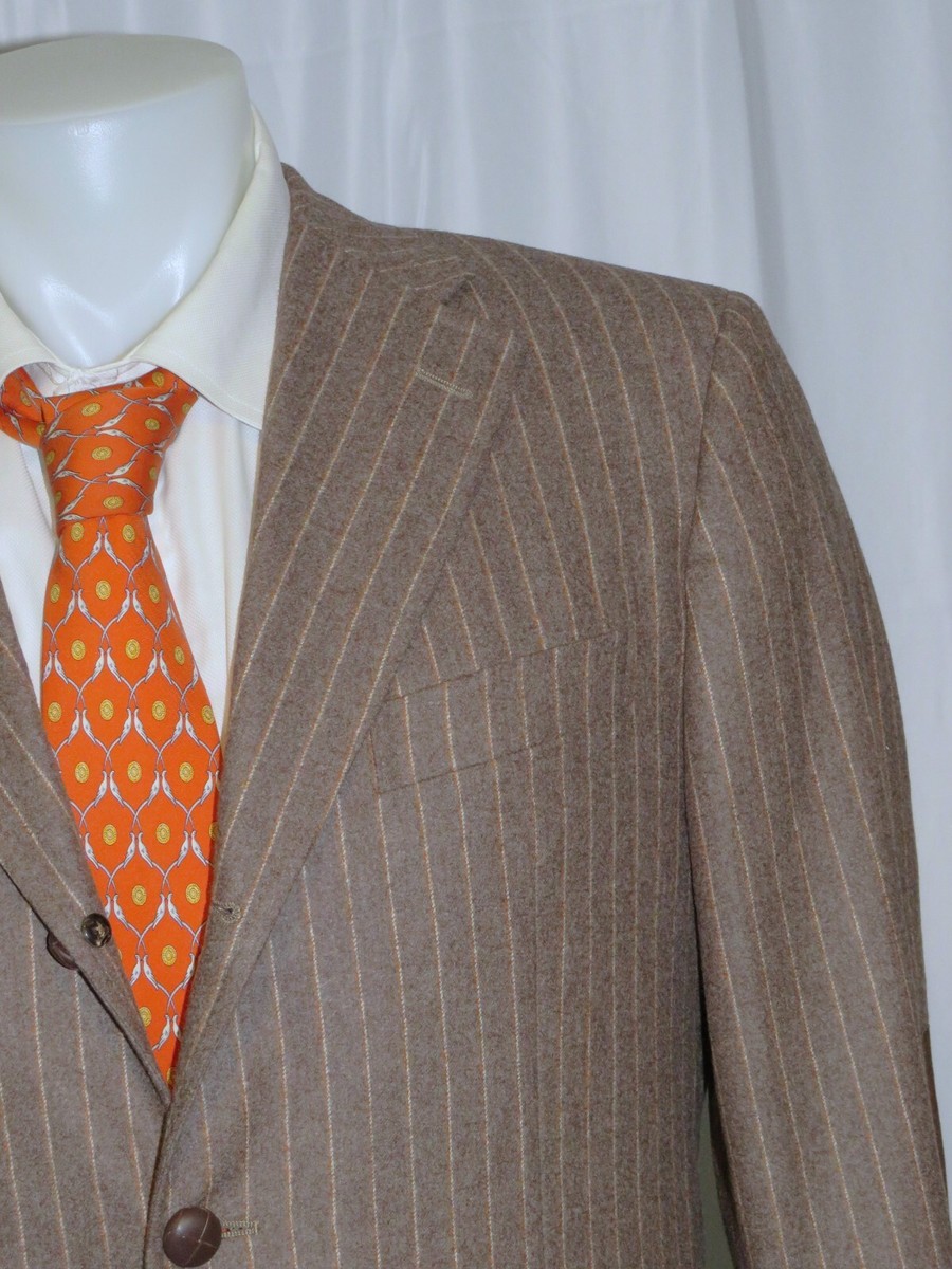 Bamford & Sons Taupe Stripe Cashmere Blend Three Roll Two Sport Coat 40 NWOT View 3