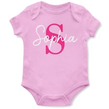 Pink Name and Initial Babygrow Personalised Birthday Newborn Gifts for Baby C...