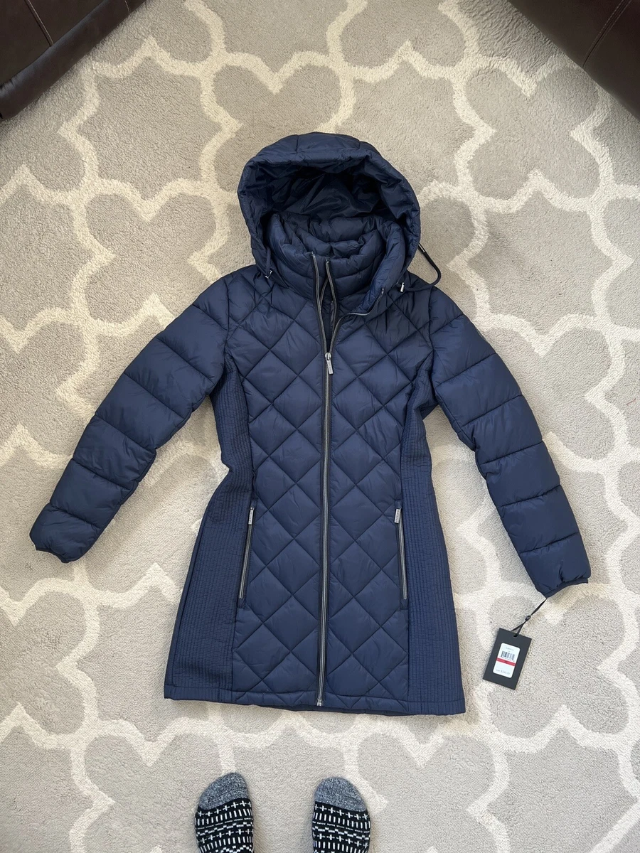 DKNY Womens Hooded Packable Puffer Coat X Small Blue NEW MSRP $240.