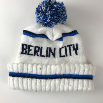 Berlin City White and Blue Winter Pom Pom Hat