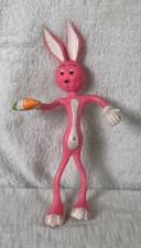 Vintage Bendable Bendy Wire Rubber Pink Rabbit Bunny Orange Carrot 5.5" Tall