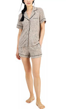 NWT Alfani Intimates Women's Notch Collar  Shorts Pajama Set, Shpskn Tiger, XXL