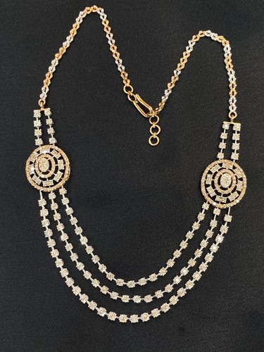 Stunning 5.22 Cts Round Baguette Real Diamonds 3-Strand Tennis Necklace 14K Gold - Picture 3 of 12