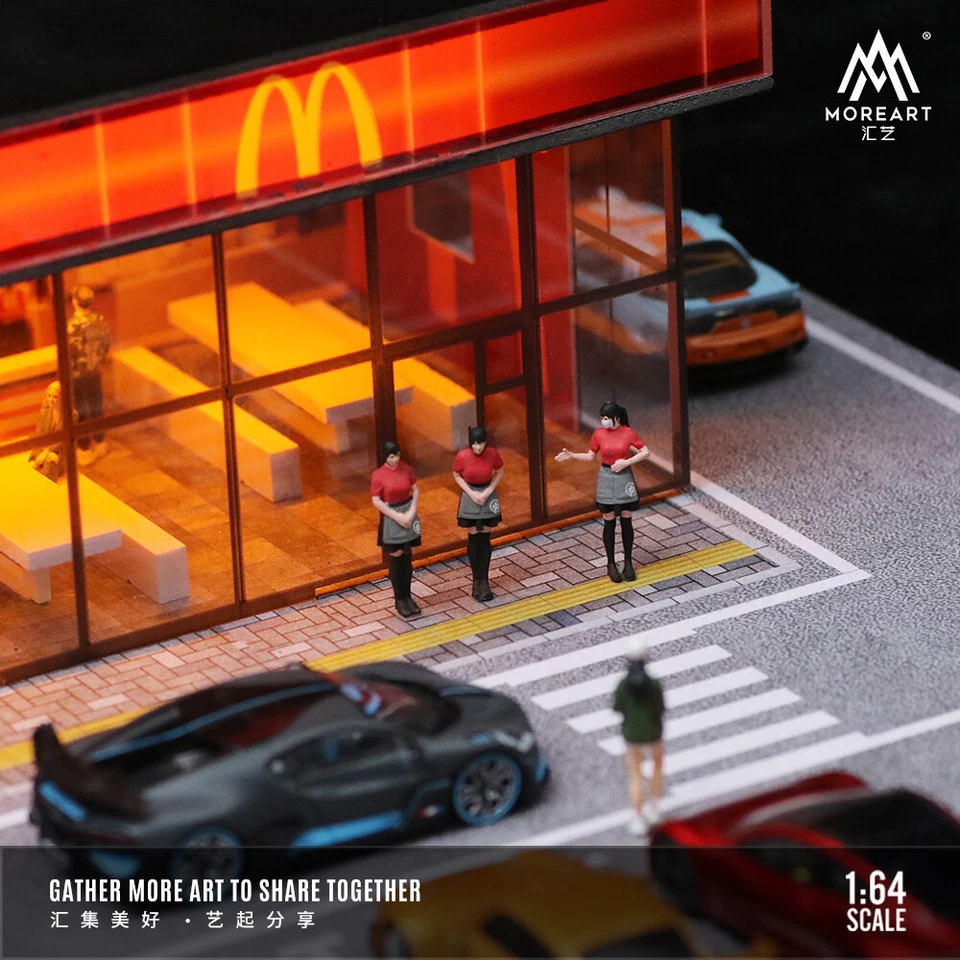 Diorama 1/64 Car Garage Model LED Lighting City Fast Food Shop Scene Model Gift - Image 3 of 4
