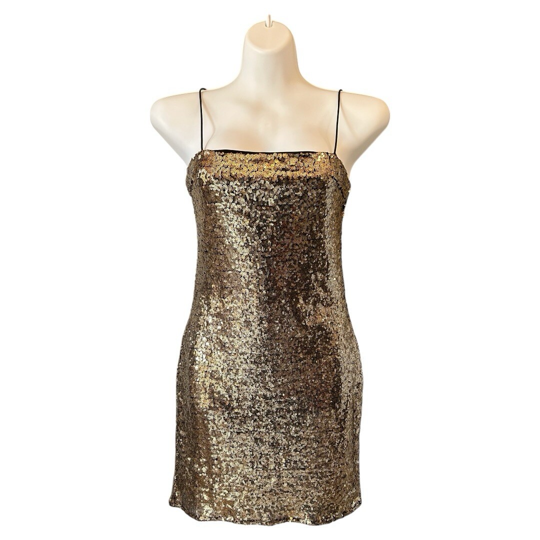 Forever 21 Women's Gold Sequin Mini Dress Size Small Spaghetti Straps New  Year's | eBay