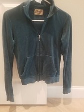 Juicy Couture Sweatshirt Top Zips Green Velour Size M Pockets High Neck