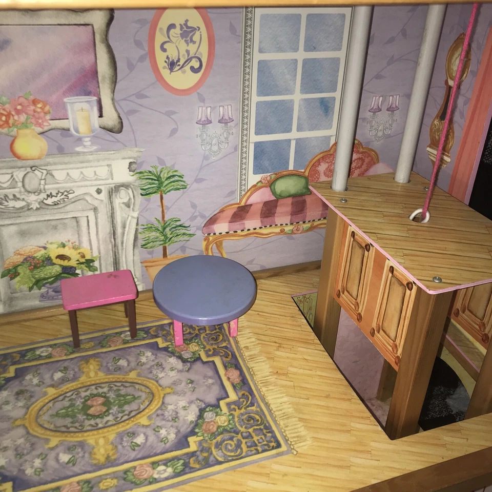 KidKraft Huge 47” Wood Dollhouse Barbi Size W/ Crank Elevator & Wood Accessories - Image 4 of 4