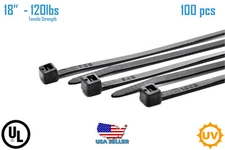 18 inch HD 120lb Black Network Cable Cord Wire Tie Zip Ties Nylon K-450HU (100)
