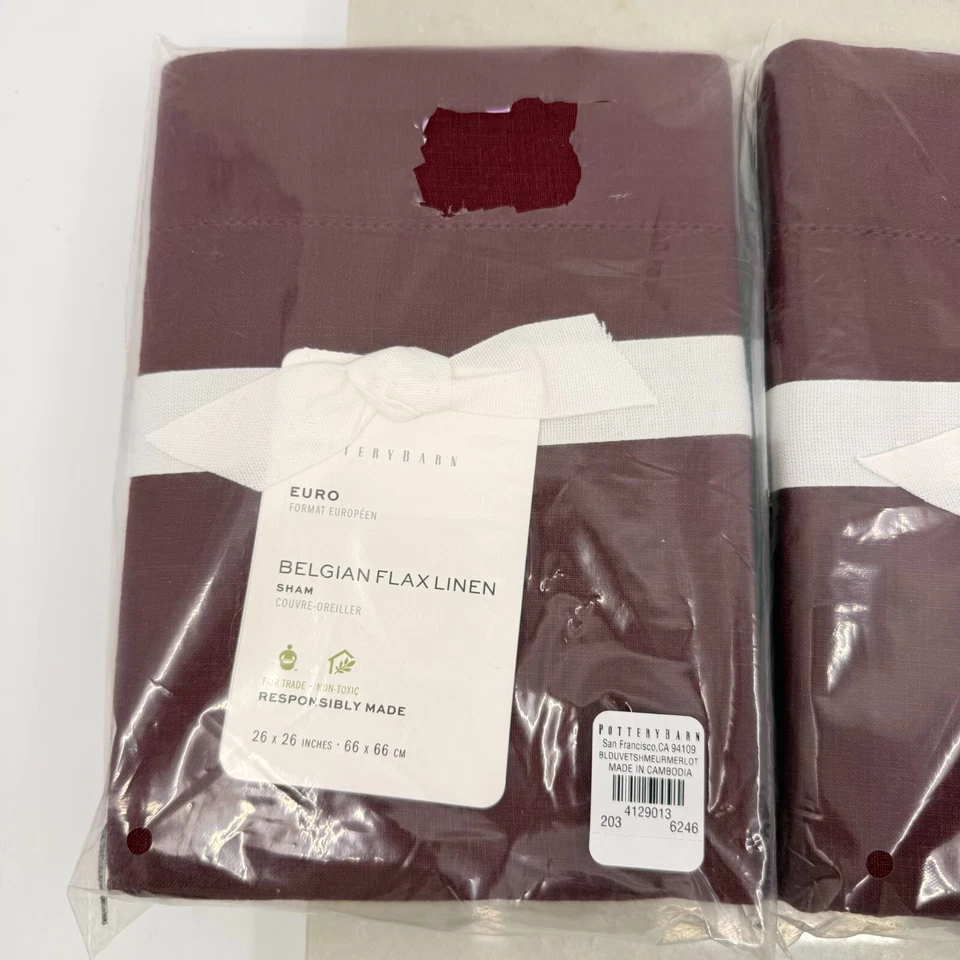 Pottery Barn Belga Lino Lino Merlot Juego de Dos Euro Shams Lujo Natural Foto 2 de 4