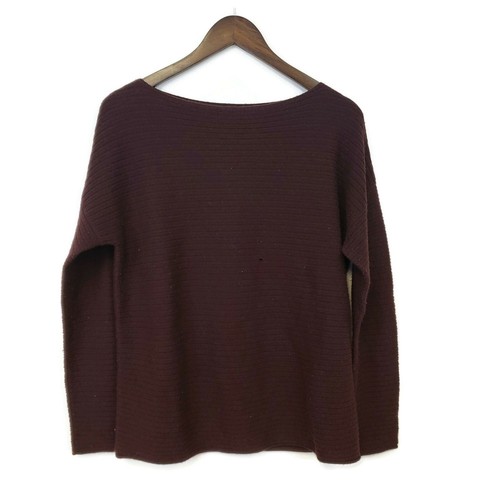 Vince Womens Solid Burgundy Ribbed Boat 