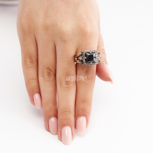 Turkish Reversible Square Emerald and Black Topaz 925 Sterling Silver Ring - Picture 11 of 13