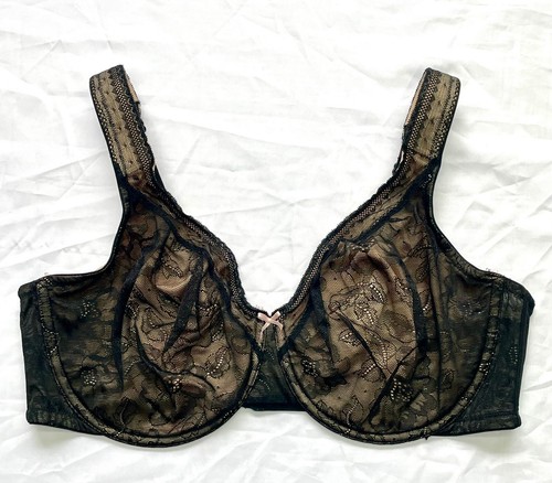 NEW! Beautiful CACIQUE Lace Lined Non Padded Bra - Size 42DD - Black - SEXY!