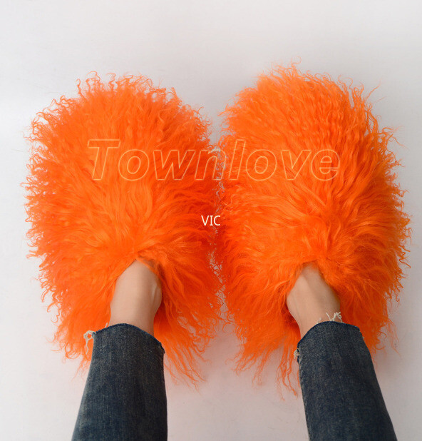 PANTOFOLA D’ORO Ciabatta donna 100% vera pelliccia tibetana mongola vero agnello pecora scarpe basse calde