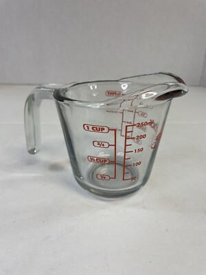 Anchor Hocking Glass Measuring Cup, 1 Cup Red lettering Open Handle