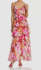 Eliza J Women's Red Pink Spaghetti Strap Floral Print Gown Dress Size 6