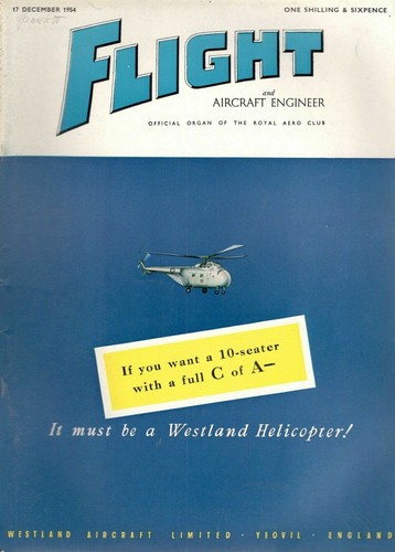 1954 17 DEC 26432 Flight & Aircraft Engineer WESTLAND HELICOPTER - Afbeelding 1 van 1