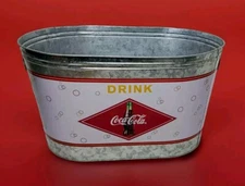 Coca-Cola Ice Bucket Party Tub Large Oval Galvanized Metal Cooler 16" × 9" × 9"